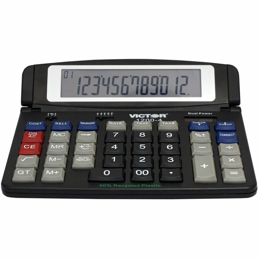 Victor 12004 Desktop Calculator - Big Display Dual Power - 12 Digits - Black - Calculators