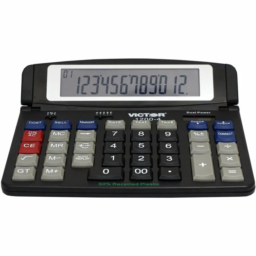 Victor 12004 Desktop Calculator - Big Display Dual Power - 12 Digits - Black - Calculators