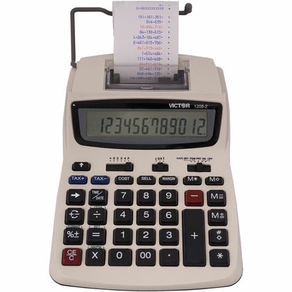 Victor 12082 Printing Calculator - Large Display Clock Date Environmentally Friendly - White - Calculators