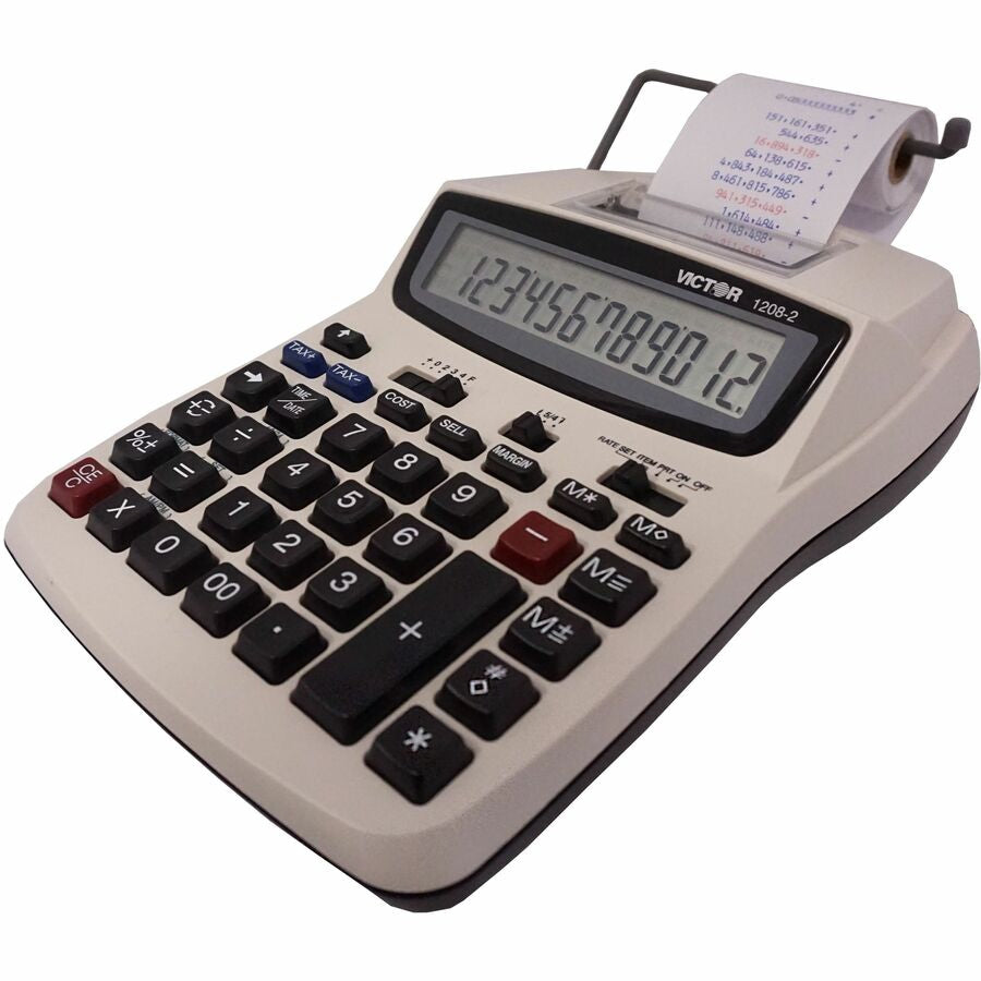 Victor 12082 Printing Calculator - Large Display Clock Date Environmentally Friendly - White - Calculators