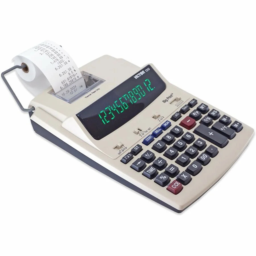 Victor 1310 Printing Calculator: Thermal Black Print 9 lps Date Clock Independent Memory - Calculators