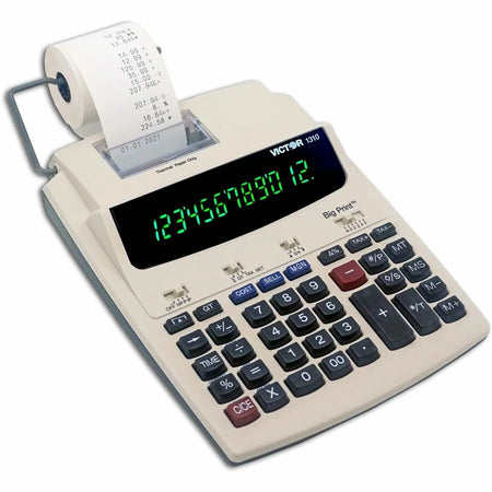 Victor 1310 Printing Calculator: Thermal Black Print 9 lps Date Clock Independent Memory - Calculators