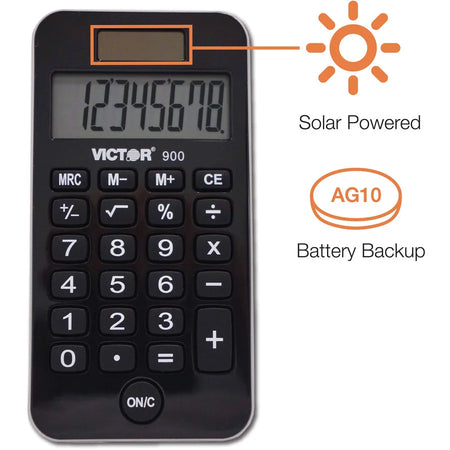 Victor 900 Handheld Calculator: Big Display Dual Power - Protective Hard Shell Cover - Calculators