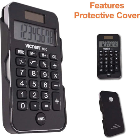 Victor 900 Handheld Calculator: Big Display Dual Power - Protective Hard Shell Cover - Calculators