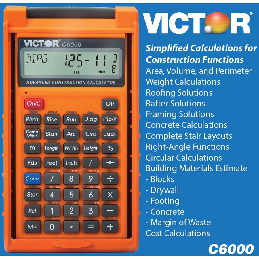 Victor C6000 Simple Calculator - Battery Powered - 0.31’’ LCD - Orange - Calculators