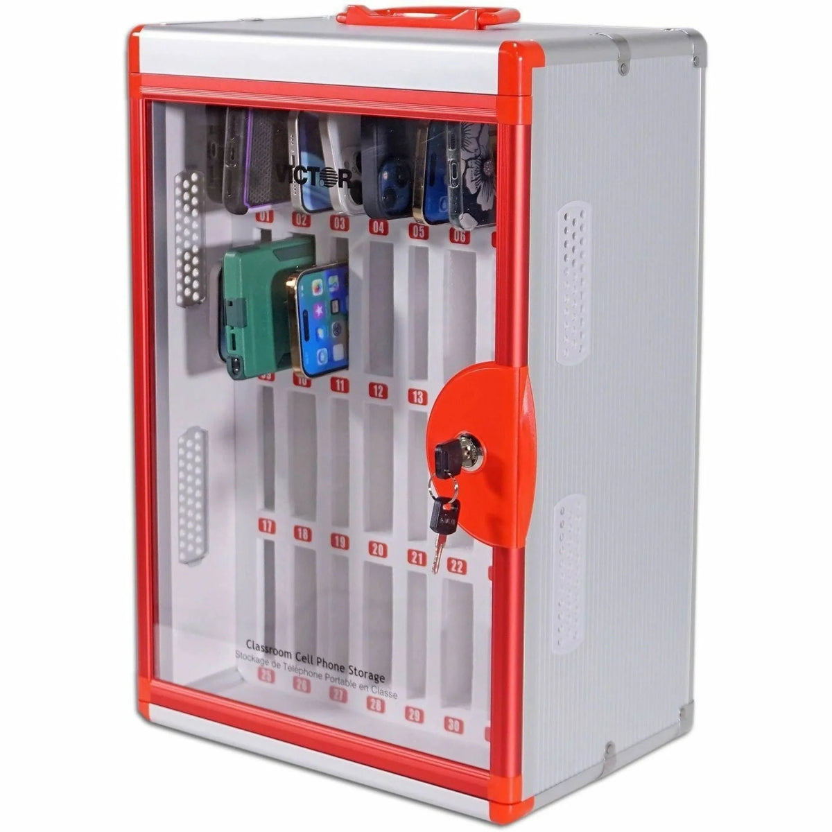 Victor Classroom Cell Phone Locker: Pressure & Drop Resistant - Wall/Table Top - Red - 20.7’’ x 12.4’’ - Organizers