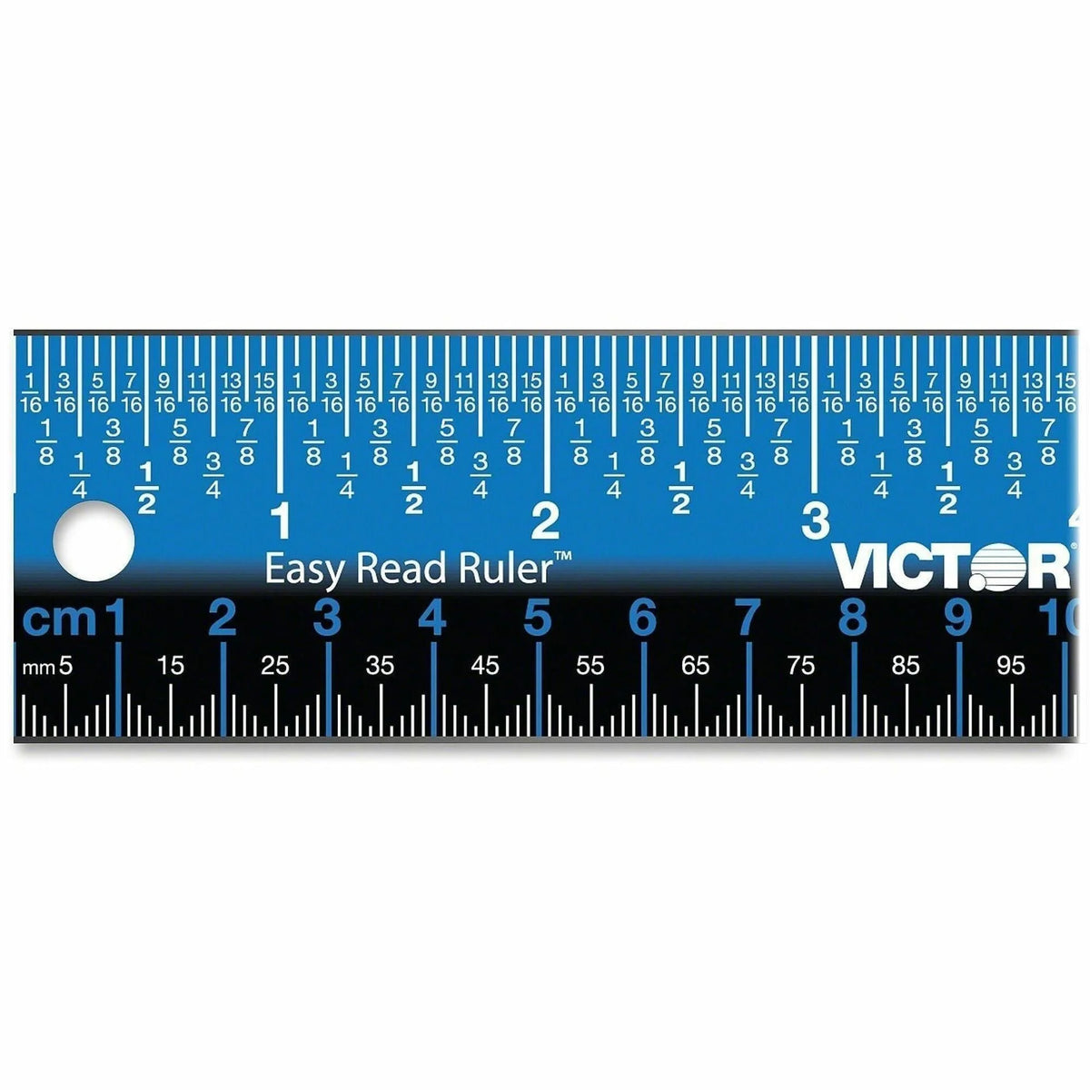 Victor Easy Read Stainless Steel Ruler - 12’’ Length - Metric & Imperial - Blue/Black - Rulers
