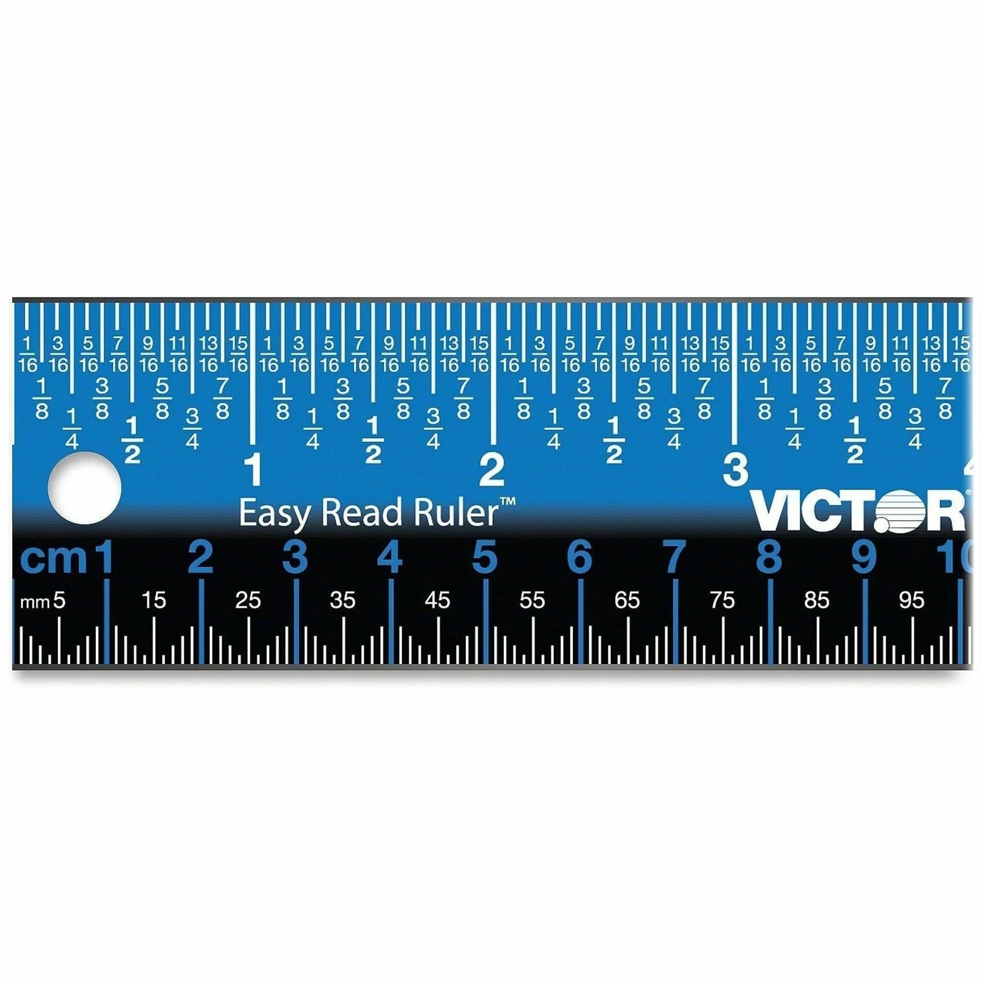 Victor Easy Read Stainless Steel Ruler - 12’’ Length - Metric & Imperial - Blue/Black - Rulers