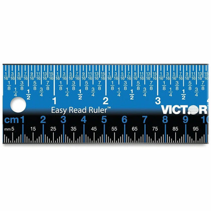 Victor Easy Read Stainless Steel Ruler - 12’’ Length - Metric & Imperial - Blue/Black - Rulers
