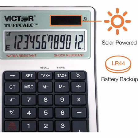 Victor TuffCalc Calculator - Large Display Water/Shock Resistant - Battery/Solar Powered - Calculators