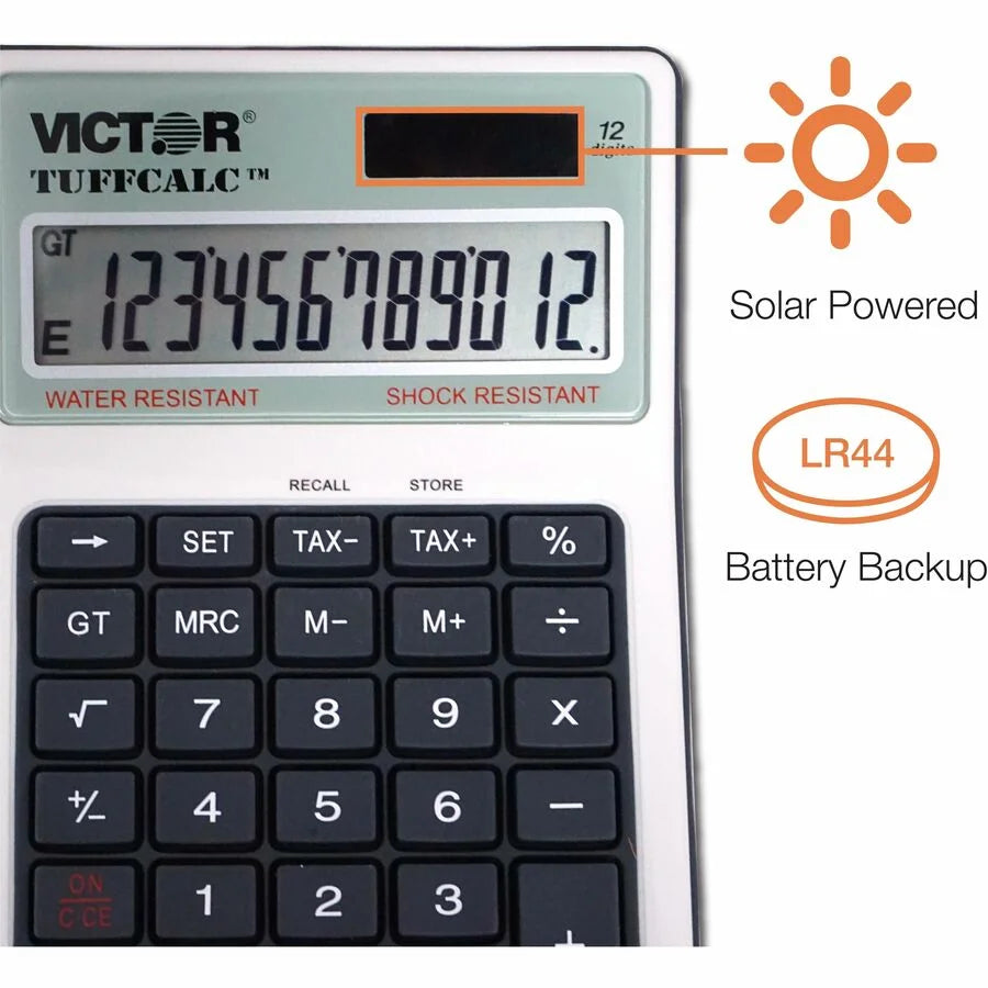 Victor TuffCalc Calculator - Large Display Water/Shock Resistant - Battery/Solar Powered - Calculators