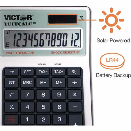 Victor TuffCalc Calculator - Large Display Water/Shock Resistant - Battery/Solar Powered - Calculators