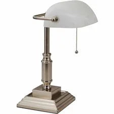 Victory Light Banker’s Brass Desk Lamp - 14.8’’ Height x 6.5’’ Width - 10 W LED Bulb - Brushed Nickel - Rotating Glass