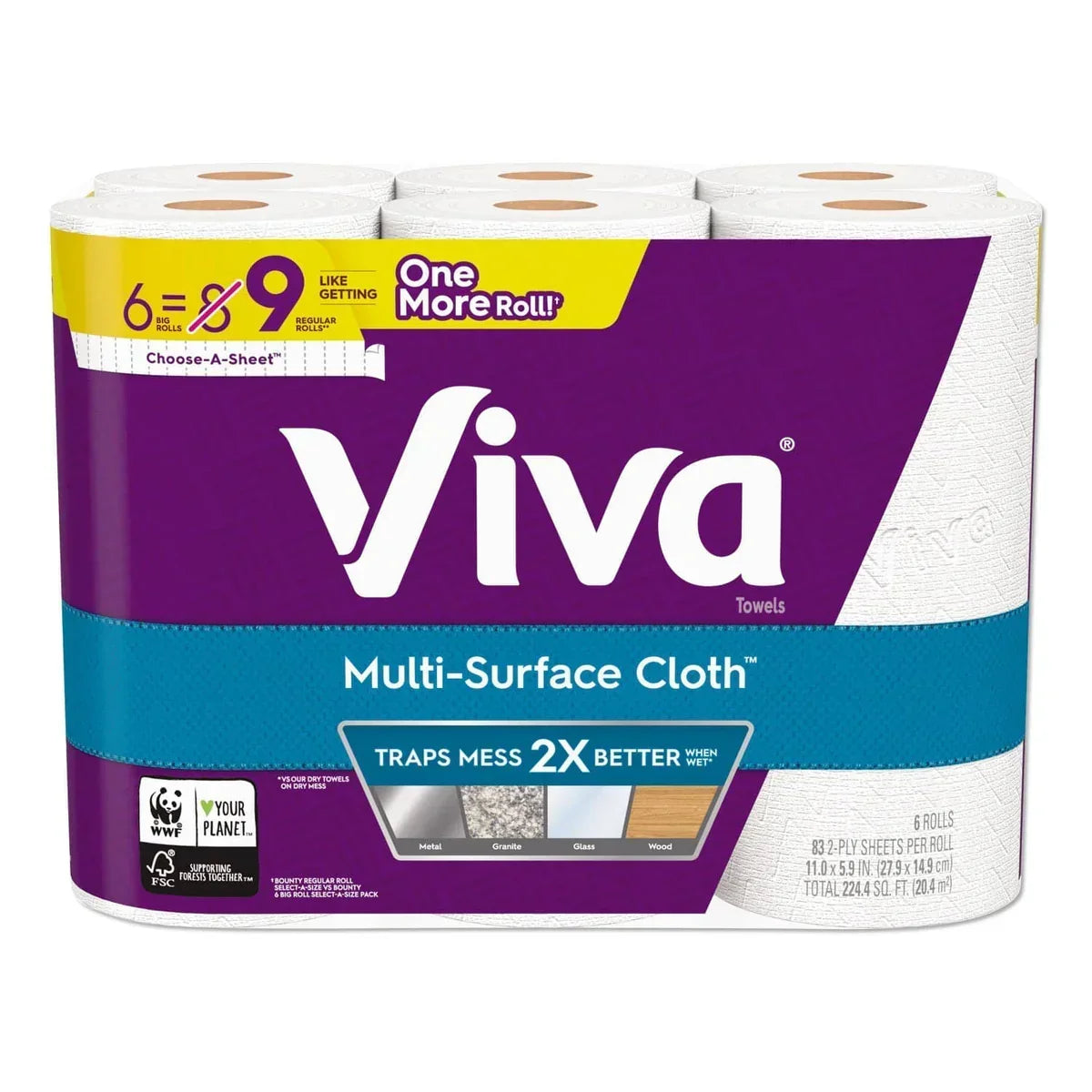 Viva Choose-A-Sheet Paper Towels - Soft 1-Ply 83 Sheets - White - 6 Rolls