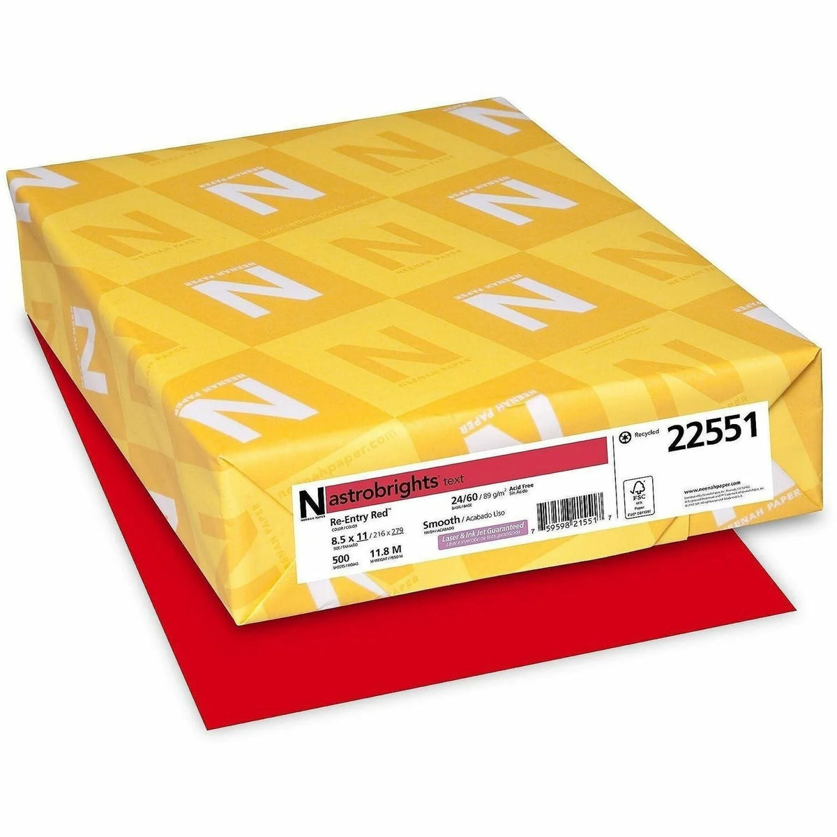 Wausau Paper Astrobrights 24 lb Red Colored - Heavyweight Acid-free - 500 Sheets - Copy & Printer