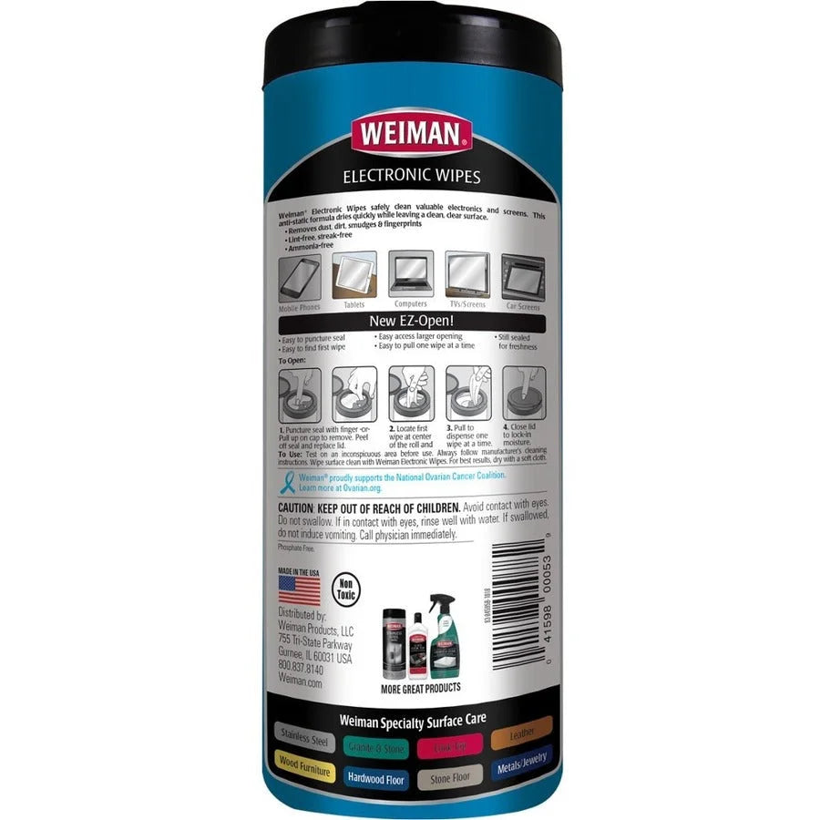 Weiman E-Tronic Wipes: Streak-free Lint-free Electronics Cleaning - 30/Tub - Supplies