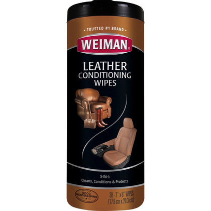 Weiman Leather Wipes: Pre-moistened UV Protection - 30 Count - Cleaning Wipes