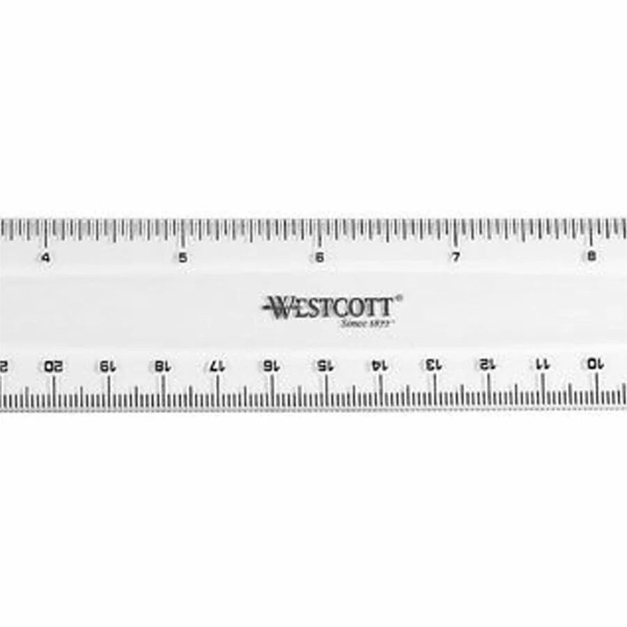 Westcott 12’’ Shatterproof Ruler - Clear Plastic - Imperial & Metric - 1/16 Graduations - Rulers