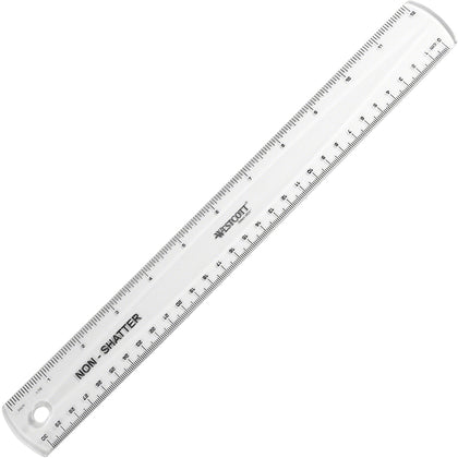 Westcott 12’’ Shatterproof Ruler - Clear Plastic - Imperial & Metric - 1/16 Graduations - Rulers