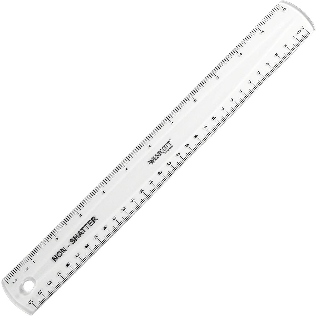 Westcott 12’’ Shatterproof Ruler - Clear Plastic - Imperial & Metric - 1/16 Graduations - Rulers