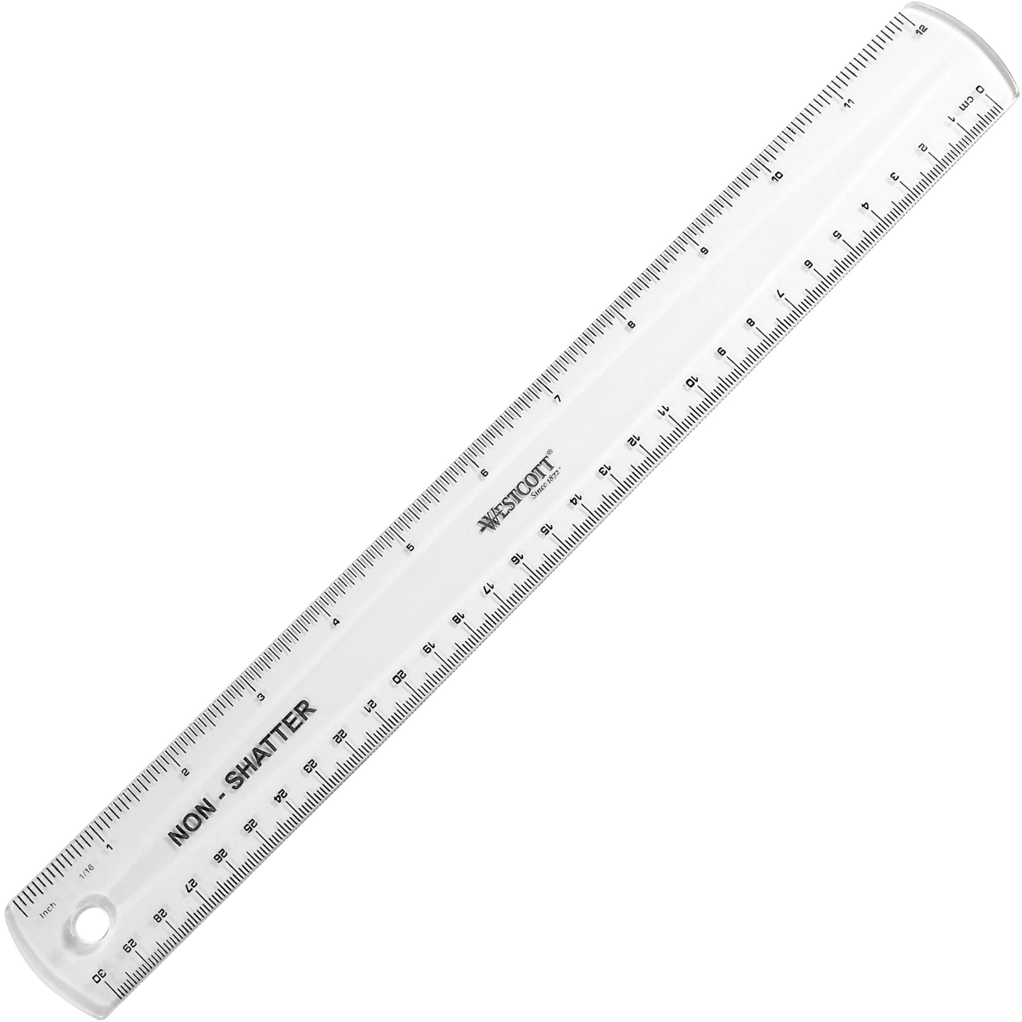 Westcott 12’’ Shatterproof Ruler - Clear Plastic - Imperial & Metric - 1/16 Graduations - Rulers