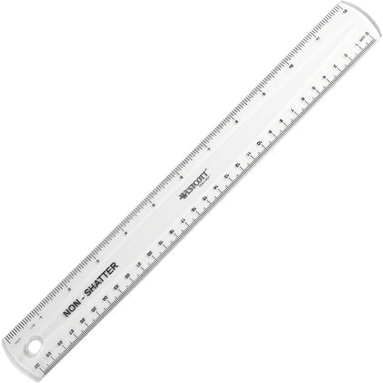 Westcott 12’’ Shatterproof Ruler - Clear Plastic - Imperial & Metric - 1/16 Graduations - Rulers
