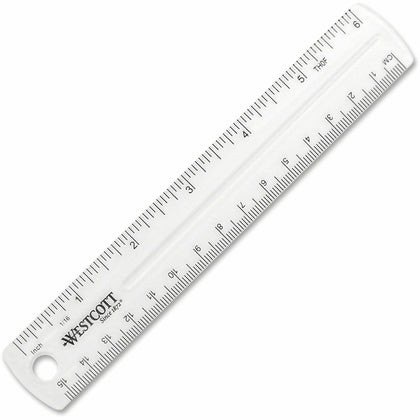 Westcott 6’’ Clear Plastic Ruler - Metric & Imperial Graduations - Rulers
