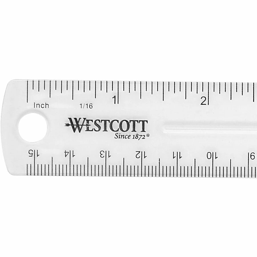 Westcott 6’’ Clear Plastic Ruler - Metric & Imperial Graduations - Rulers