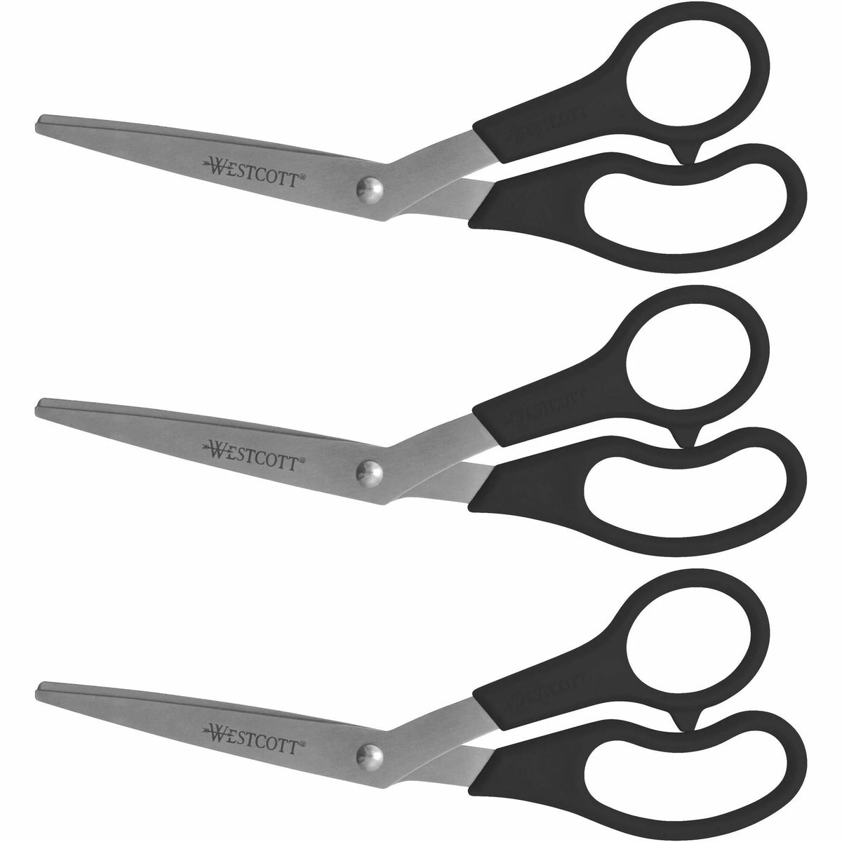 Westcott 8’’ Bent Scissors - Stainless Steel Pointed Tip - Black (3-Pack)
