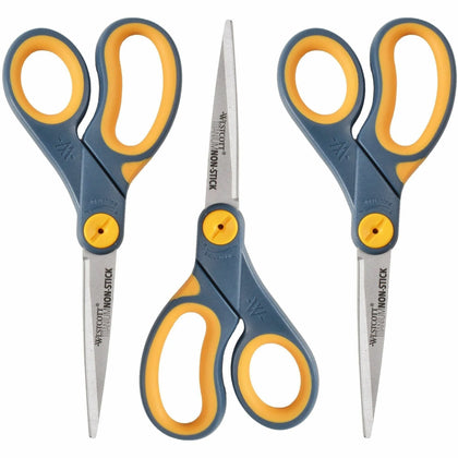 Westcott 8’’ Titanium Nonstick Scissors - 3.25’’ Cutting Length - Yellow - 3/Pack