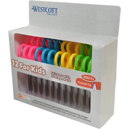 Westcott Kids Pointed Scissors - 5’’ Antimicrobial Stainless Steel - Assorted Colors - Kid