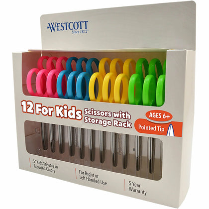 Westcott Kids Pointed Tip Scissors - 5’’ Length - Stainless Steel - Assorted Colors - Kid