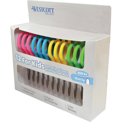 Westcott Kids Soft Handle Blunt Scissors - 5’’ Stainless Steel Assorted - 12/Pack - Kid
