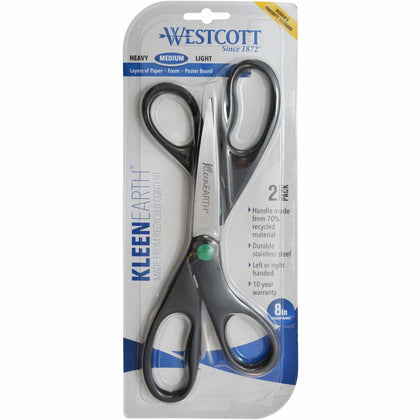 Westcott KleenEarth 8’’ Scissors - Stainless Steel Blades - Black Handles