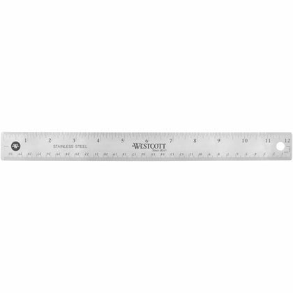 Westcott Stainless Steel Ruler: 12’’ Length x 1’’ Width - Metric & Imperial Graduations - Rulers