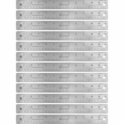 Westcott Stainless Steel Rulers: 12’’ Length x 1’’ Width - Precise Metric & Imperial Measurements - Rulers