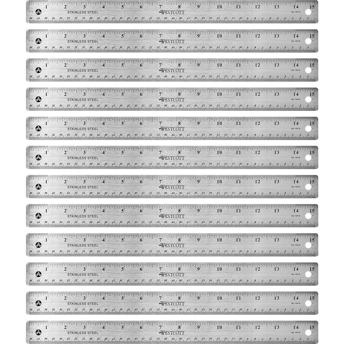 Westcott Stainless Steel Rulers: 15’’ Length x 1’’ Width - Precision Graduations - Rulers