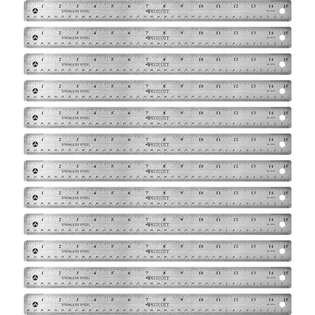 Westcott Stainless Steel Rulers: 15’’ Length x 1’’ Width - Precision Graduations - Rulers