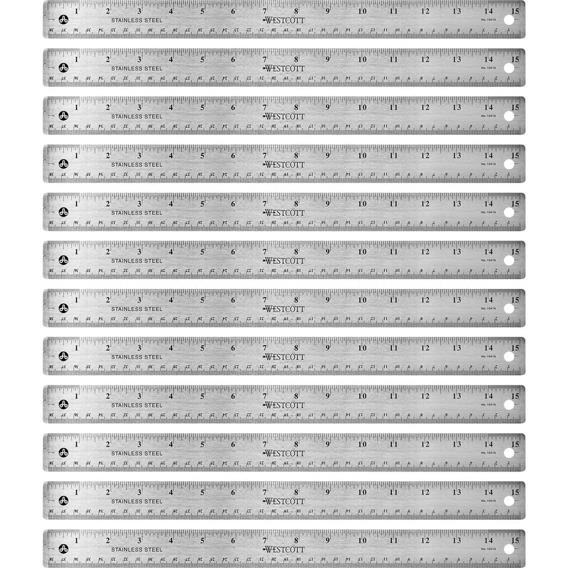 Westcott Stainless Steel Rulers: 15’’ Length x 1’’ Width - Precision Graduations - Rulers