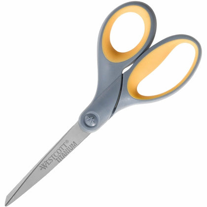 Westcott Titanium Bonded Scissors - 7’’ Length - Straight Tip - Gray/Yellow