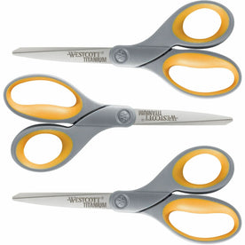 Westcott Titanium Bonded Scissors Set - 8’’ Straight Tip - Gray/Yellow - 3/Pack
