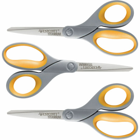 Westcott Titanium Bonded Scissors Set - 8’’ Straight Tip - Gray/Yellow - 3/Pack