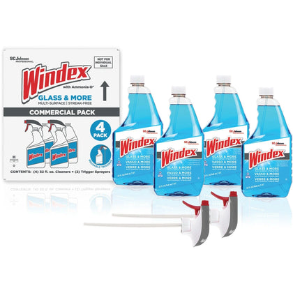 Windex Glass & More Cleaner - 32 fl oz - Fresh Scent - Streak-Free - 4/Carton - Cleaners