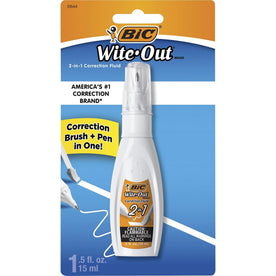 Wite-Out 2-in-1 Correction Fluid - Tip & Brush Applicator - 15mL White - Quick Drying - Supplies