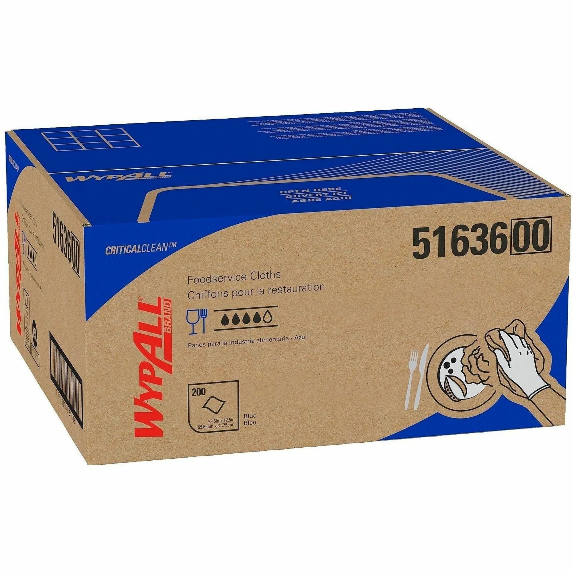 Wypall Critical Clean Foodservice Cloths - Blue - 200 Sheets/Box - Sponges Cleaning Pads & Wipers