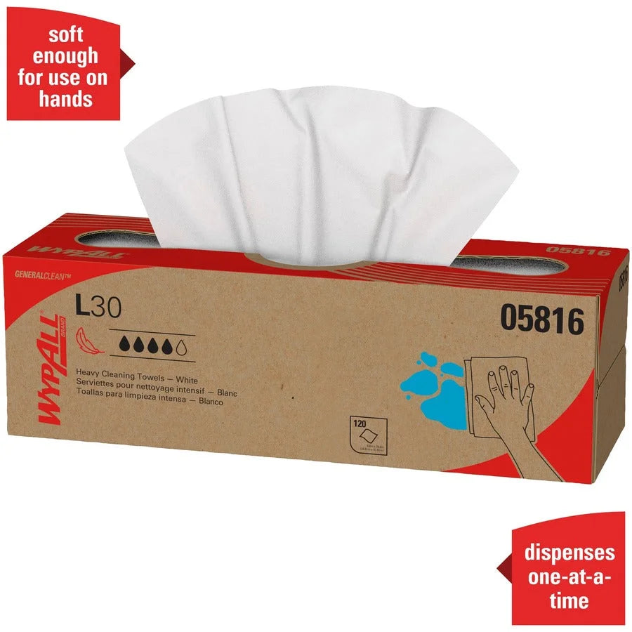 Wypall General Clean L30 Towels - Heavy Duty Cleaning - 120/Box - Sponges Pads & Wipers