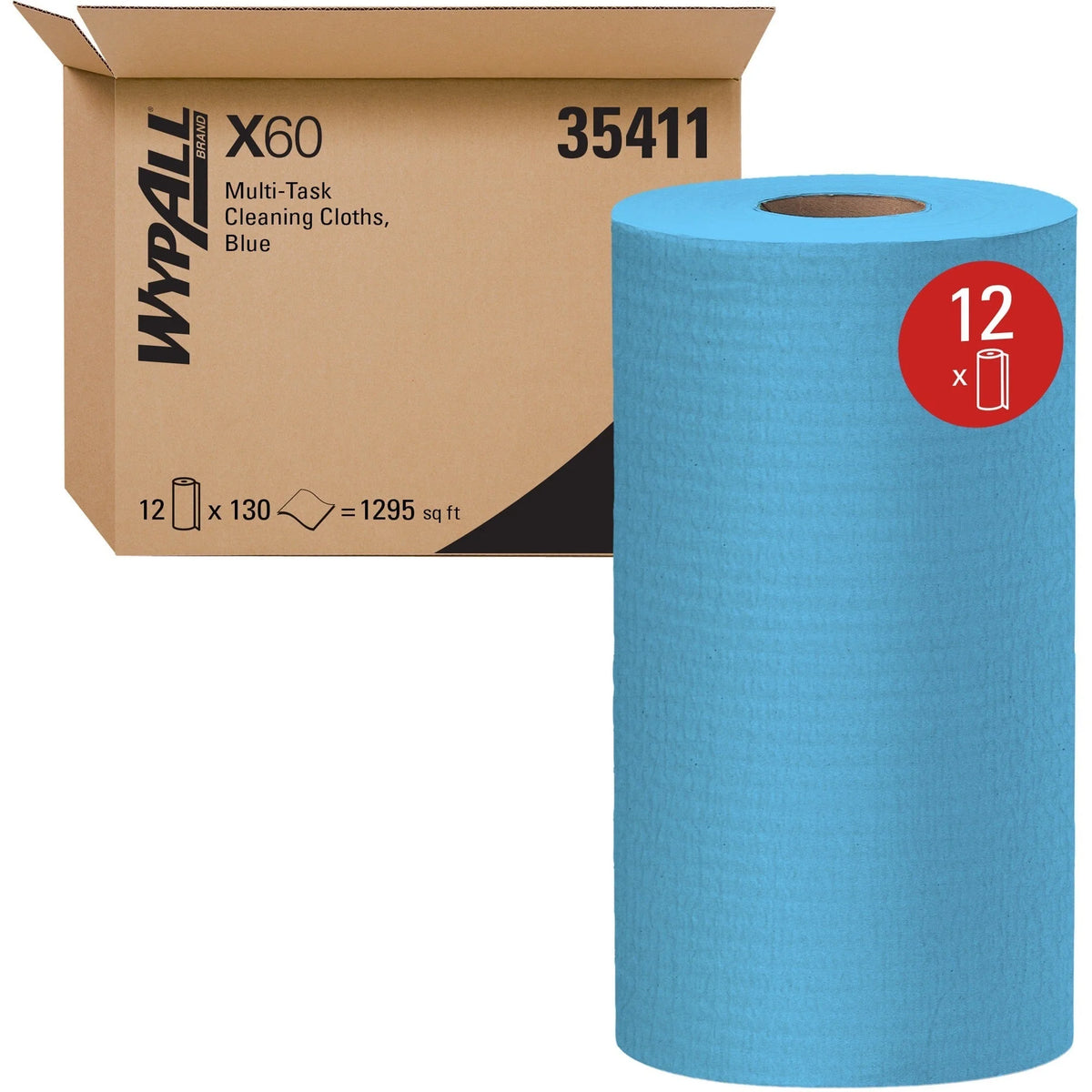 Wypall General Clean X60 Cleaning Cloths - Absorbent Reinforced Durable - Blue - 130/Roll - Sponges Pads & Wipers