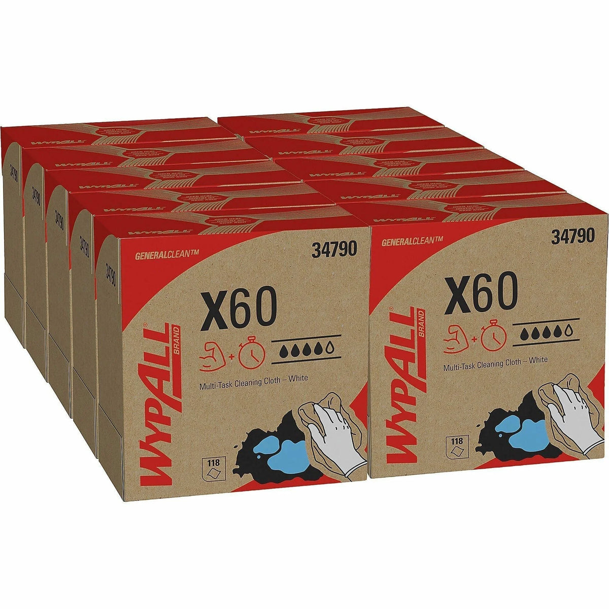 Wypall GeneralClean X60 Cleaning Cloths - Hydroknit - 118/Box - 10/Carton - Sponges Pads & Wipers