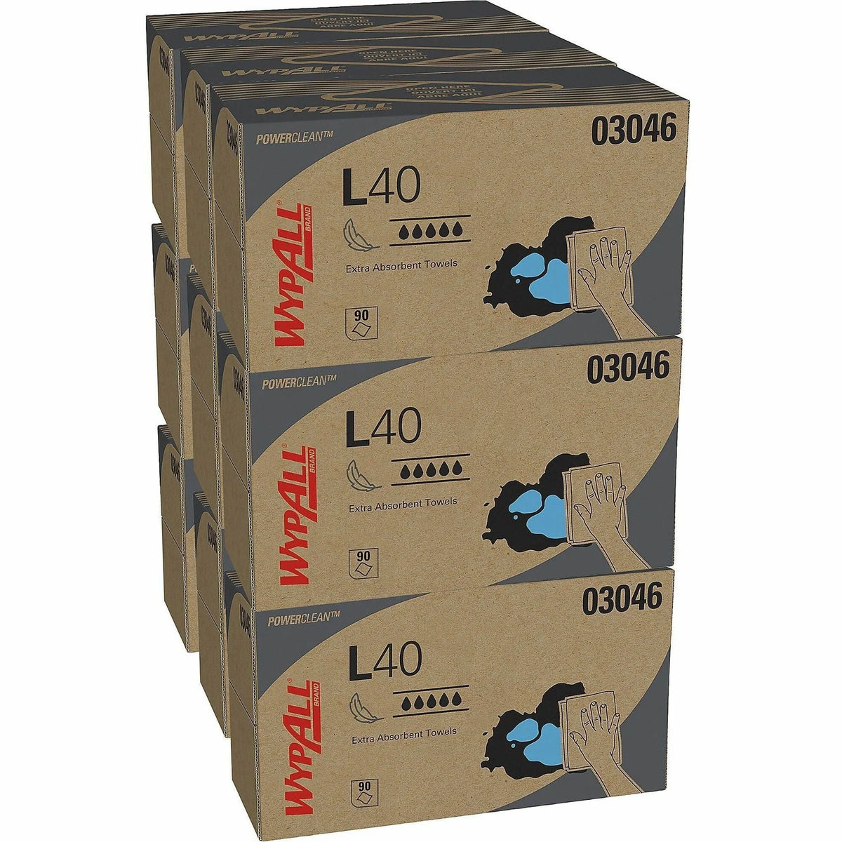 Wypall Power Clean L40 Towels - Extra Absorbent - 90/Box - Sponges Cleaning Pads & Wipers