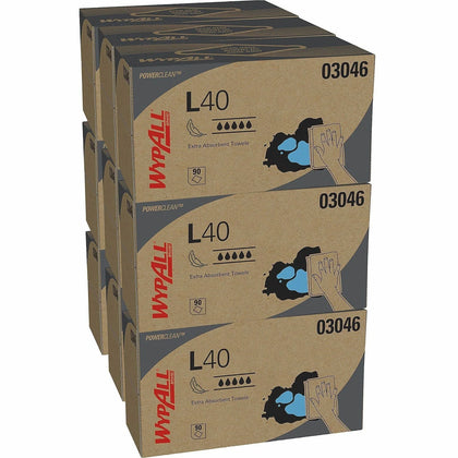 Wypall Power Clean L40 Towels - Extra Absorbent - 90/Box - Sponges Cleaning Pads & Wipers